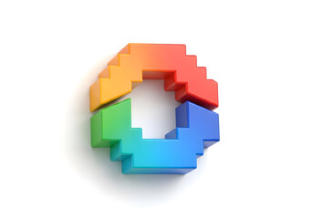 Fototapeta premium Colorful 3D abstract puzzle ring design with vibrant rainbow blocks on white background for creativity and education