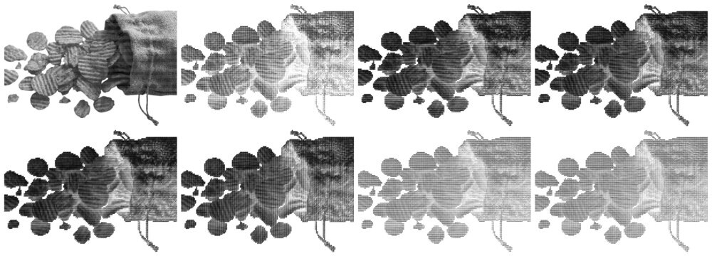 Crispy potato chips Halftone patterns with various textures and shading effects combined