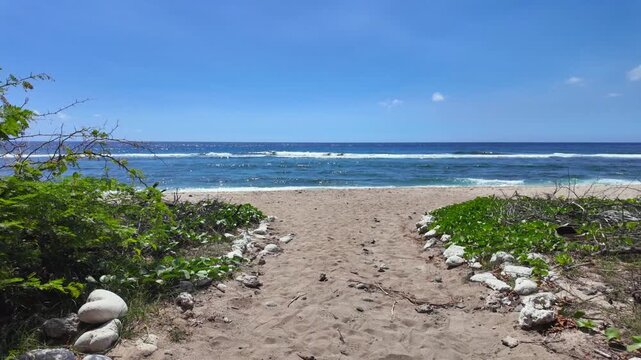 Scenic tropical footage landscape of Saint Gilles Les Bains beach, Reunion Island, Africa	