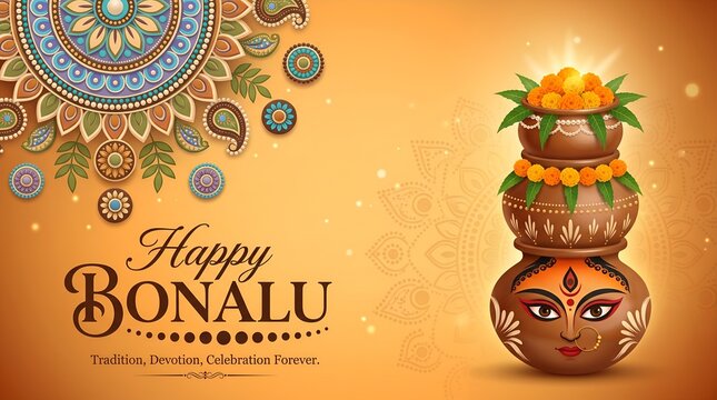 Elegant Bonalu Celebration Poster with Traditional Bonam Artwork
