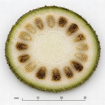 Fusarium oxysporum &mdash; Wilt Vascular Discoloration Tomato Stem Cross-Section. Macro transverse section of tomato stem showing Fusarium oxysporum f.sp. lycopersici vascular browning.
