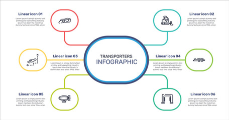 transporters outline icon set featuring car lights, bulldozer side view, car trailer, airship side view icons. © VectorStockDesign