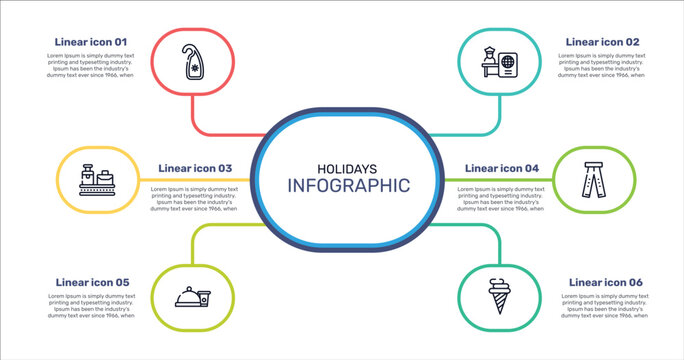 holidays outline icon set featuring hang, passport control, ripped jeans, snacks icons.