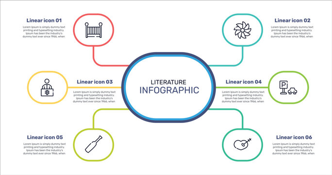 literature outline icon set featuring cradle, whirligig, car park, baseball bat icons.