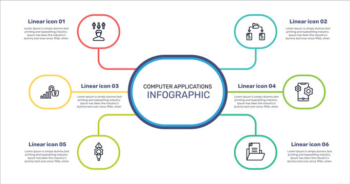 computer applications outline icon set featuring producer, file sharing, feature, connectivity icons.