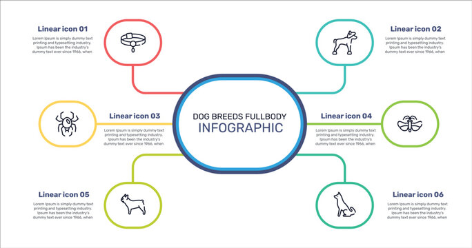 dog breeds fullbody outline icon set featuring pet collar, chinese crested, null, french bulldog icons.