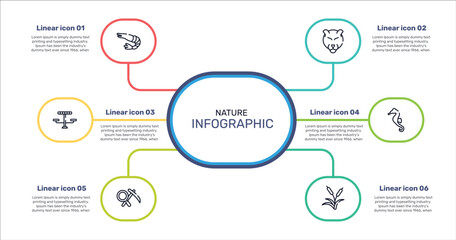 nature outline icon set featuring prawn, panther, seahorse, geology icons. © VectorStockDesign