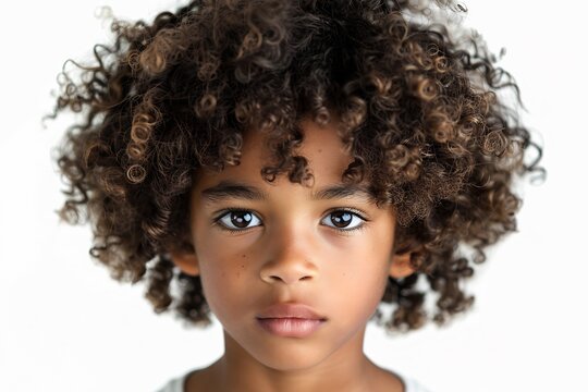 Curly Brown Hair Child Looking Surprised Isolated on White