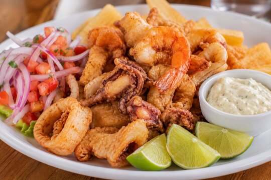 Jalea Peruvian Fried Seafood Platter with Yuca and Salsa Criolla
