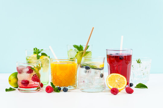 Summer drinks, colored iced cocktails.