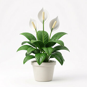 Plante Spathiphyllum en Pot Isol&eacute;e sur Fond Blanc