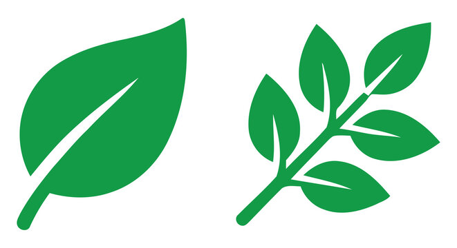 Green Leaf And Branch Silhouette Against A White Background A Simple Botanical Illustration leaves foliage flora plant plants verdant spring nature