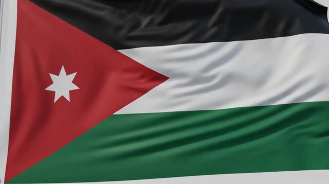 Waving flag of jordan, national symbol of the hashemite kingdom of jordan