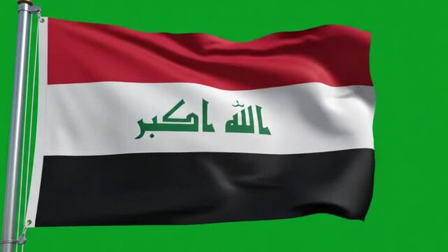 Waving flag of iraq against a green screen background