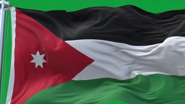 Waving flag of jordan, national symbol of the hashemite kingdom of jordan, 3d rendering