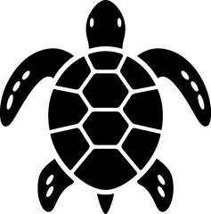 Sea turtle black silhouette icon with patterned shell, flippers, head, tail and clean cutout details, isolated on white background. Minimal vector-style marine animal illustration.  © Flower_Ranger