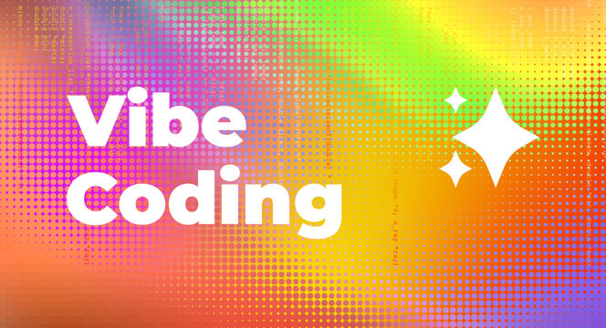 Vibe Coding Creative Technology Background with Colorful Gradient Halftone Pattern, Programming Code Overlay, AI Development Concept