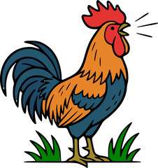 rooster cockroo with pride on the ground with little grass © Inan