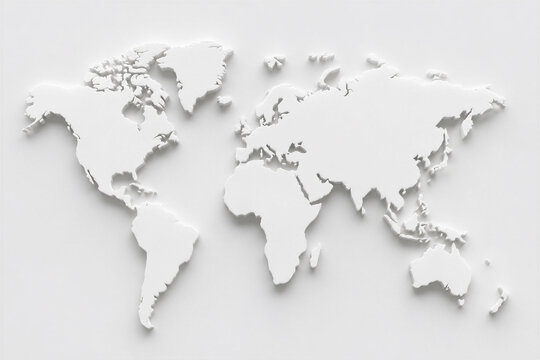 World map cut out with subtle shadow on white plane