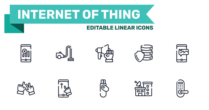internet of thing outline icon set featuring no, vacuum, flash disk, station icons.