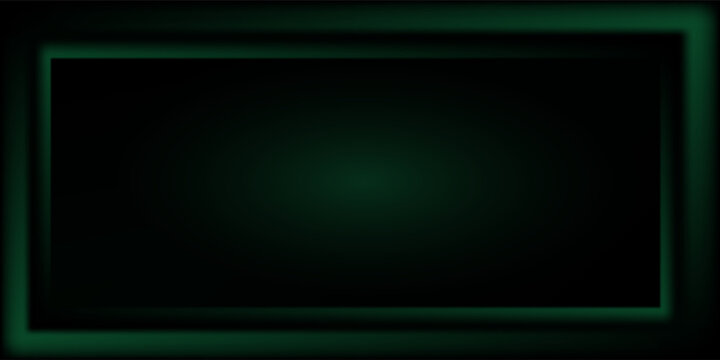 Abstract dark background with glowing green rectangular frame and soft vignette