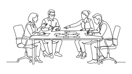 Obraz premium Continuous line drawing of a business team having a brainstorming meeting.