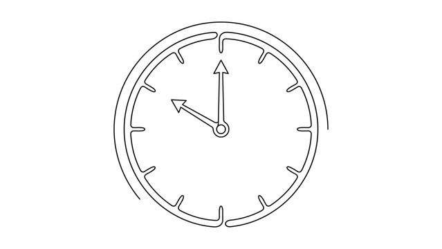 Continuous one line drawing of a simple wall clock showing ten oclock time.