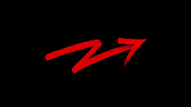 Hand-drawn red zigzag arrow animation with transparent background, Animated doodle of a red wavy pointer arrow moving forward, motion graphic.