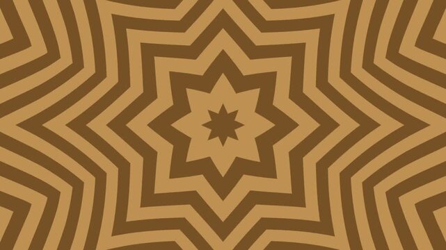 Abstract Retro Star Pattern Animation, Geometric Kaleidoscope Background Motion Graphic, Stars create a repeating geometric pattern in shades of brown and tan.