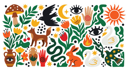 Obraz premium Mystical nature elements and symbols pattern.