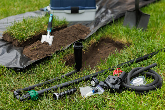 Automatic Lawn Watering System Installation Tools and Equipment