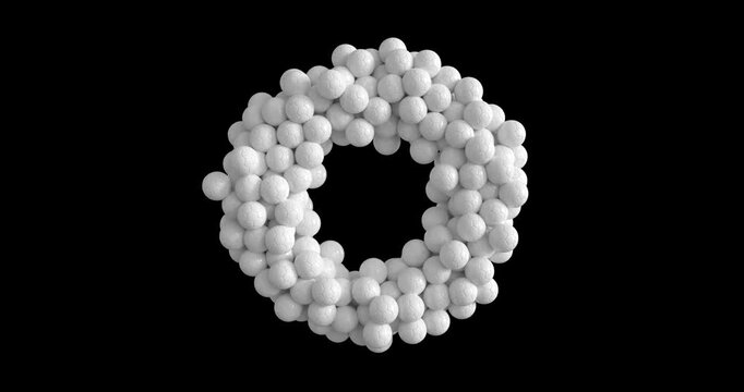 A clean 3D ring made of white soccer balls. Perfect for football events, sports openers, tournament graphics, clean broadcast designs and modern soccer themed videos. 4K resolution with alpha channel 