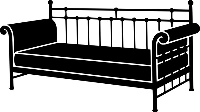 Black silhouette of a daybed isolated on white background
