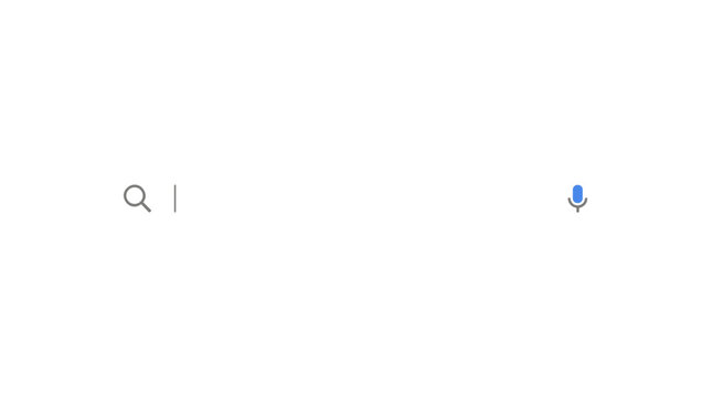 A minimalist image showing the Google search bar with a cursor and a microphone icon against a clean white background.