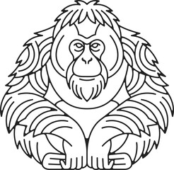 Fototapeta premium Symmetrical Stylized Orangutan Line Art Logo and Tattoo Design Vector