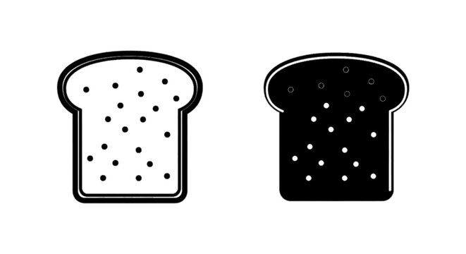 Minimal black silhouette icon, simple flat vector, bold black shape, no, no shading set of two bread slice icons, white and black design on a, flat icon style