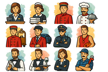 Fototapeta premium Diverse professions featuring male and female adults in various uniforms