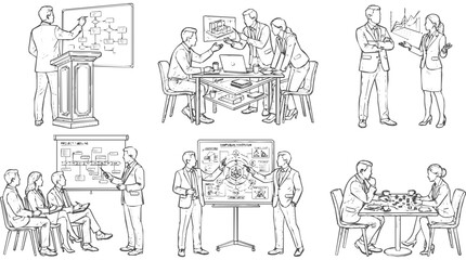 Obraz premium Professional Business People Engaged in Presentation, Collaboration, and Teamwork to Develop a Successful Corporate Strategy Illustration