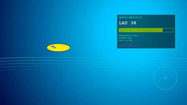 A display of youth sports dedication shown through digital tracking metrics of an underwater swimmer measuring laps stroke rate distance and heart rate in blue water