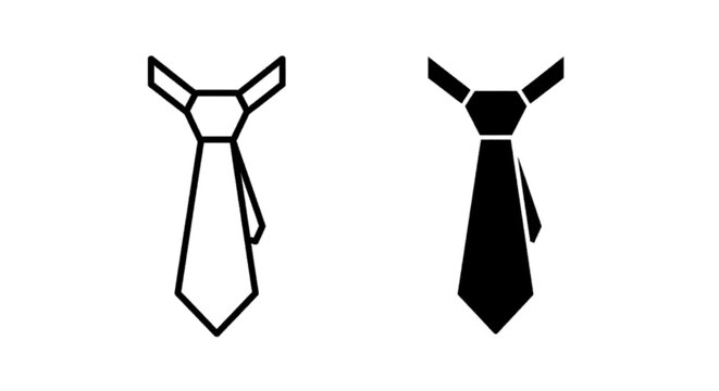 Minimal black silhouette icon, simple flat vector, bold black shape, no, no shading set of tie icons, outline and solid style, business accessory symbol on a, flat icon style