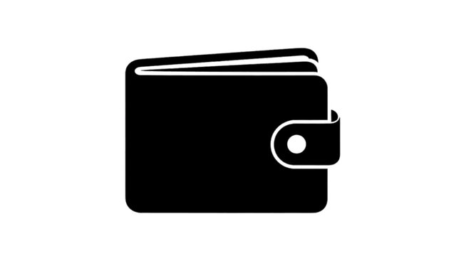Minimal black silhouette icon, simple flat vector, bold black shape, no, no shading black wallet icon on a, flat icon style