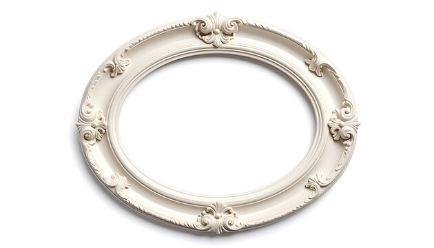 Isolated vintage ornate oval frame with classic floral carvings, elegant antique border for wedding invitation or portrait display