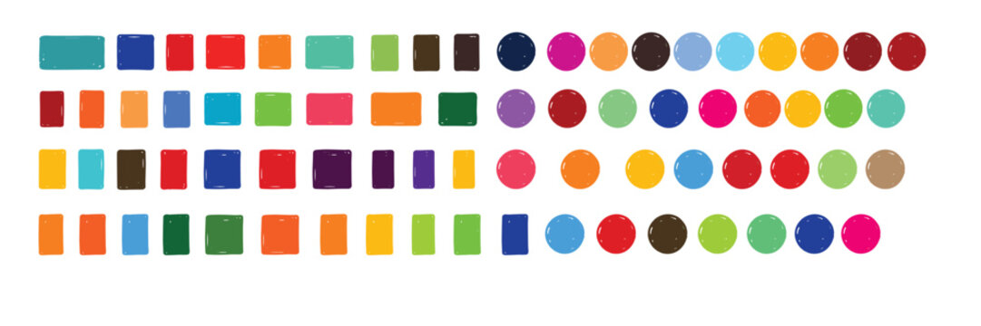 Collection of colorful hand drawn rounded rectangles and circles