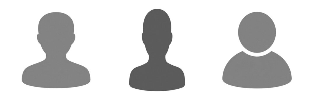 Set of a blank gray human silhouette profile avatar, commonly used as a default user placeholder for social media, forums, and websites, isolated on a transparent background.