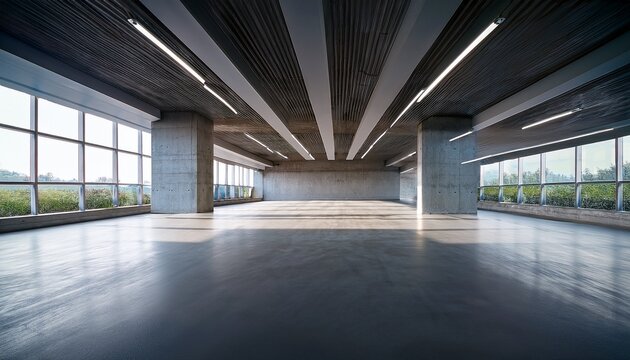 modern concrete car park interior spacious design bright lighting wide angle