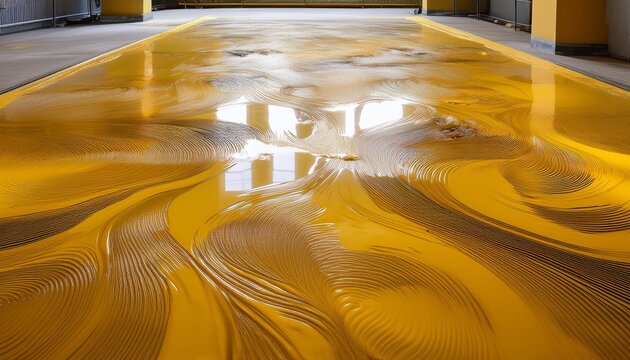 polished concrete floor sealed with yellow epoxy resin showcasing contemporary flooring practices in construction