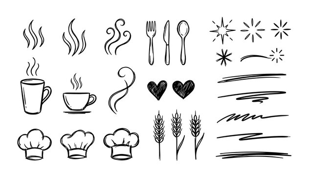 Hand drawn culinary icons set