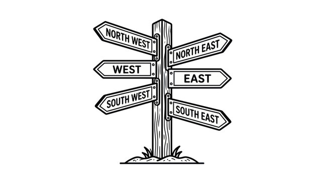 Directional Signpost with Compass Points - North, South, East, West