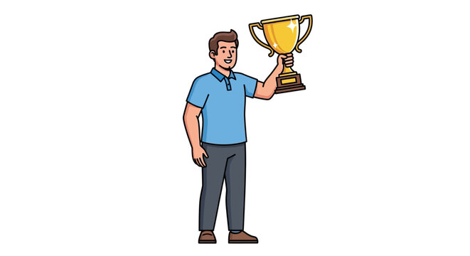 Man holding up a gold trophy.