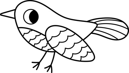Vector black and white cartoon cuckoo isolated on white background. Funny line bird clipart. Cute forest animal icon for kids. Outline woodland element. Woods wildlife illustration, coloring page